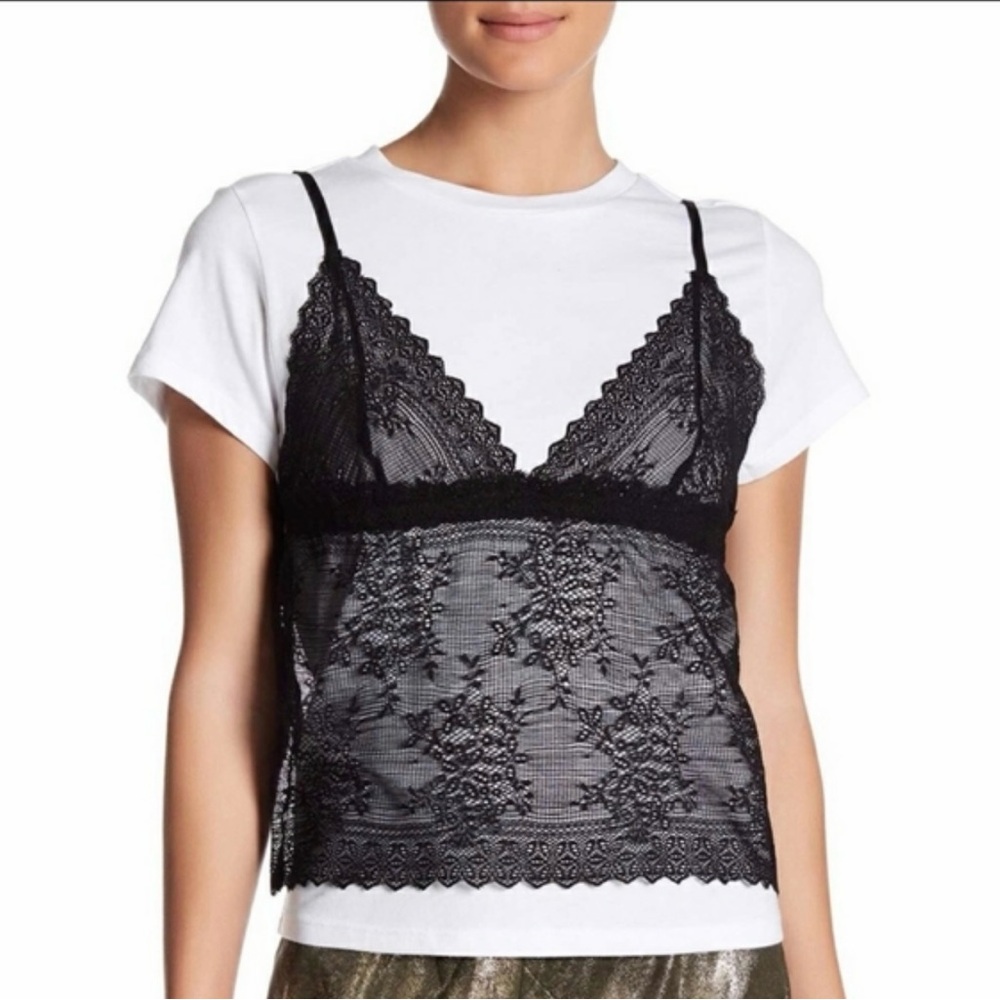 BNWT!! Free People white tee with attached black lace cami